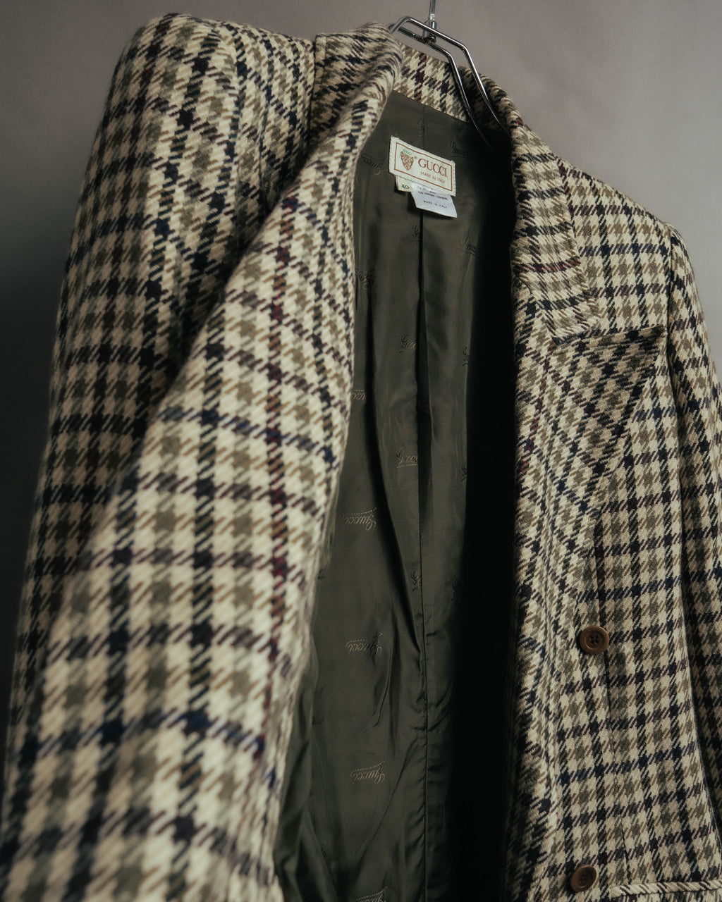 "GUCCI" 80's-early 90's Checked wool cashmere double-breasted jacket