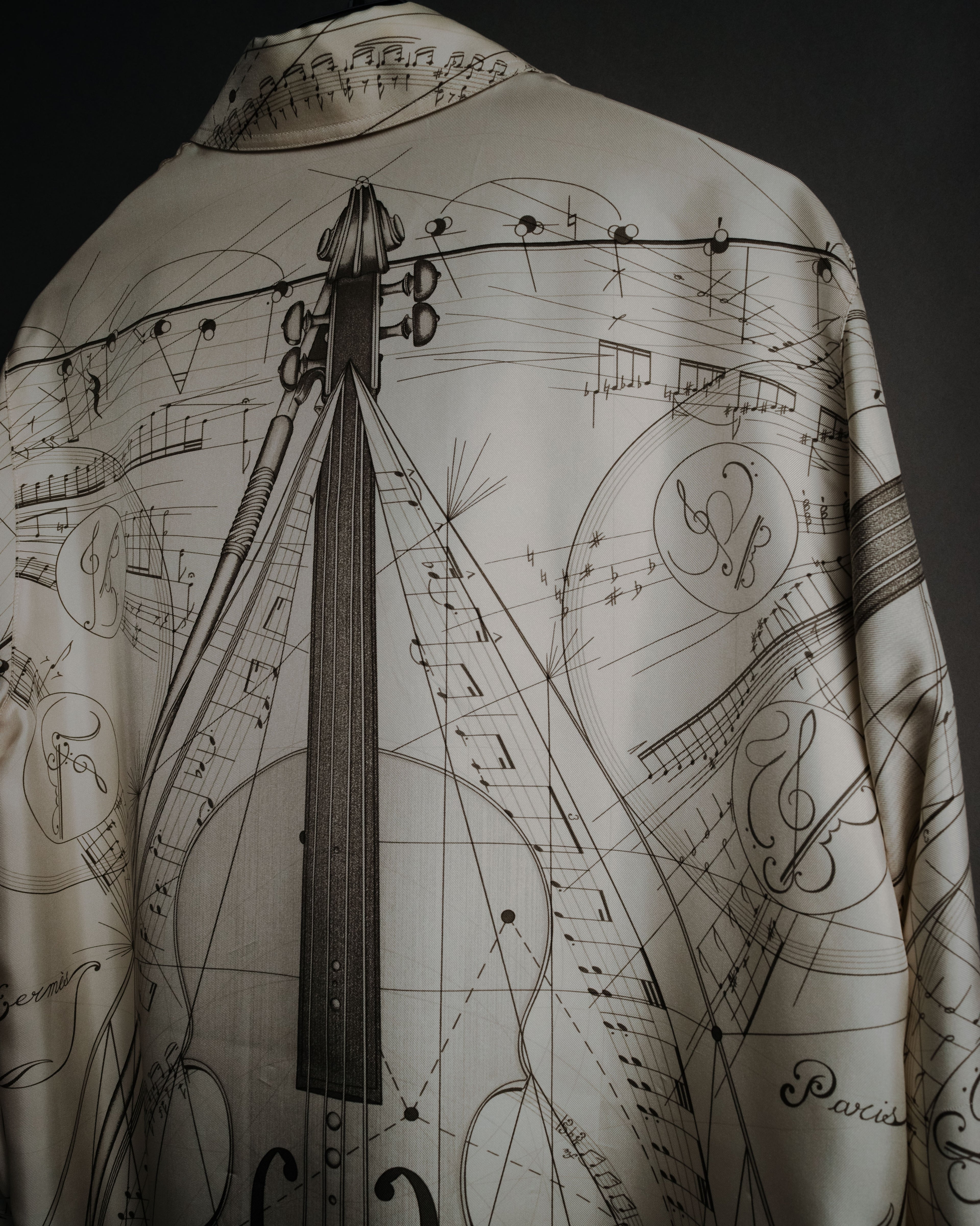 –SPECIAL– "HERMES" 90’s La musique des sphères silk twill printed shirt