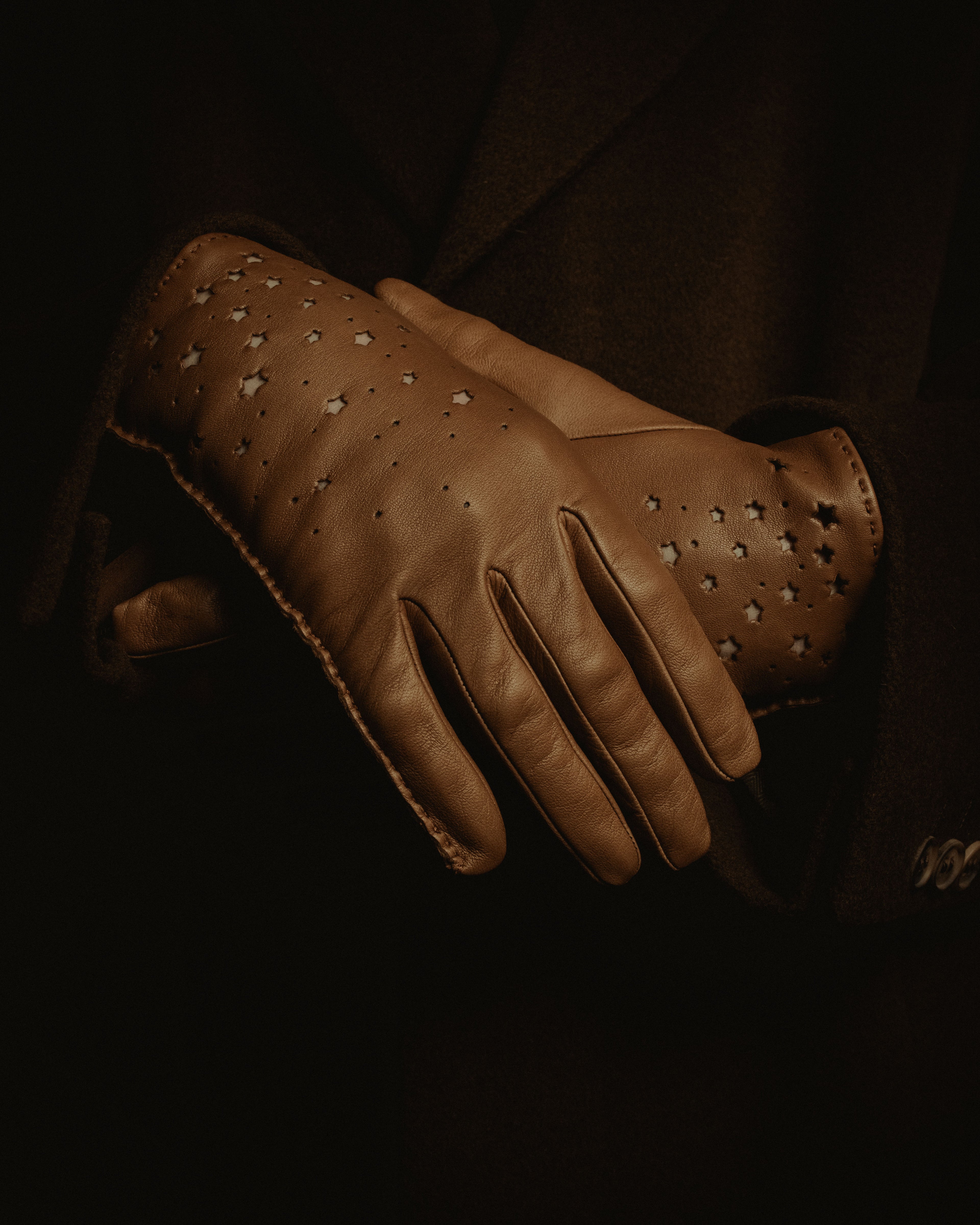 Hermès - Star Punching Leather Dress Gloves - Brown