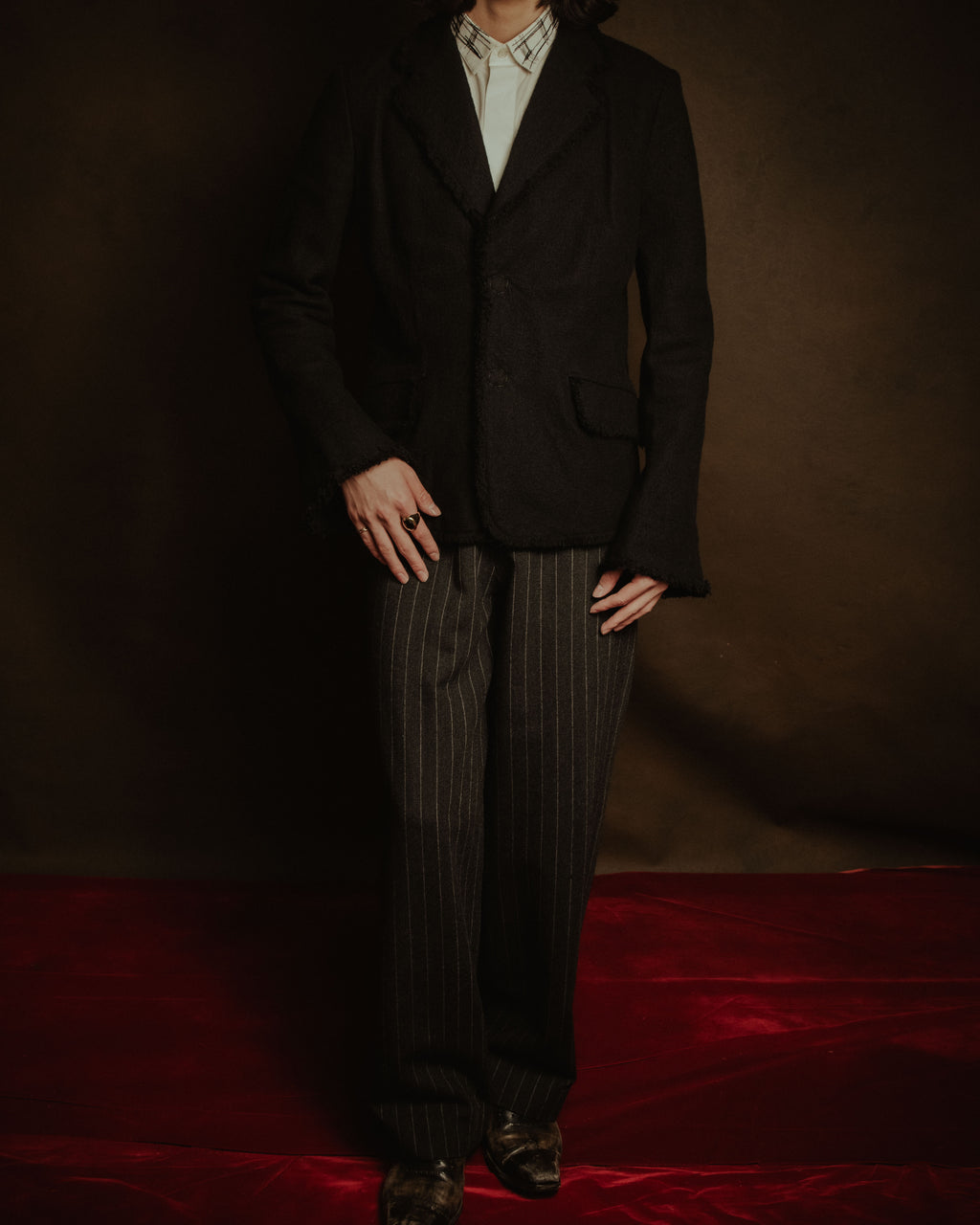 –SPECIAL– "tricot COMME des GARÇONS" 2004AW Fringed cut-off boiled wool tailored jacket