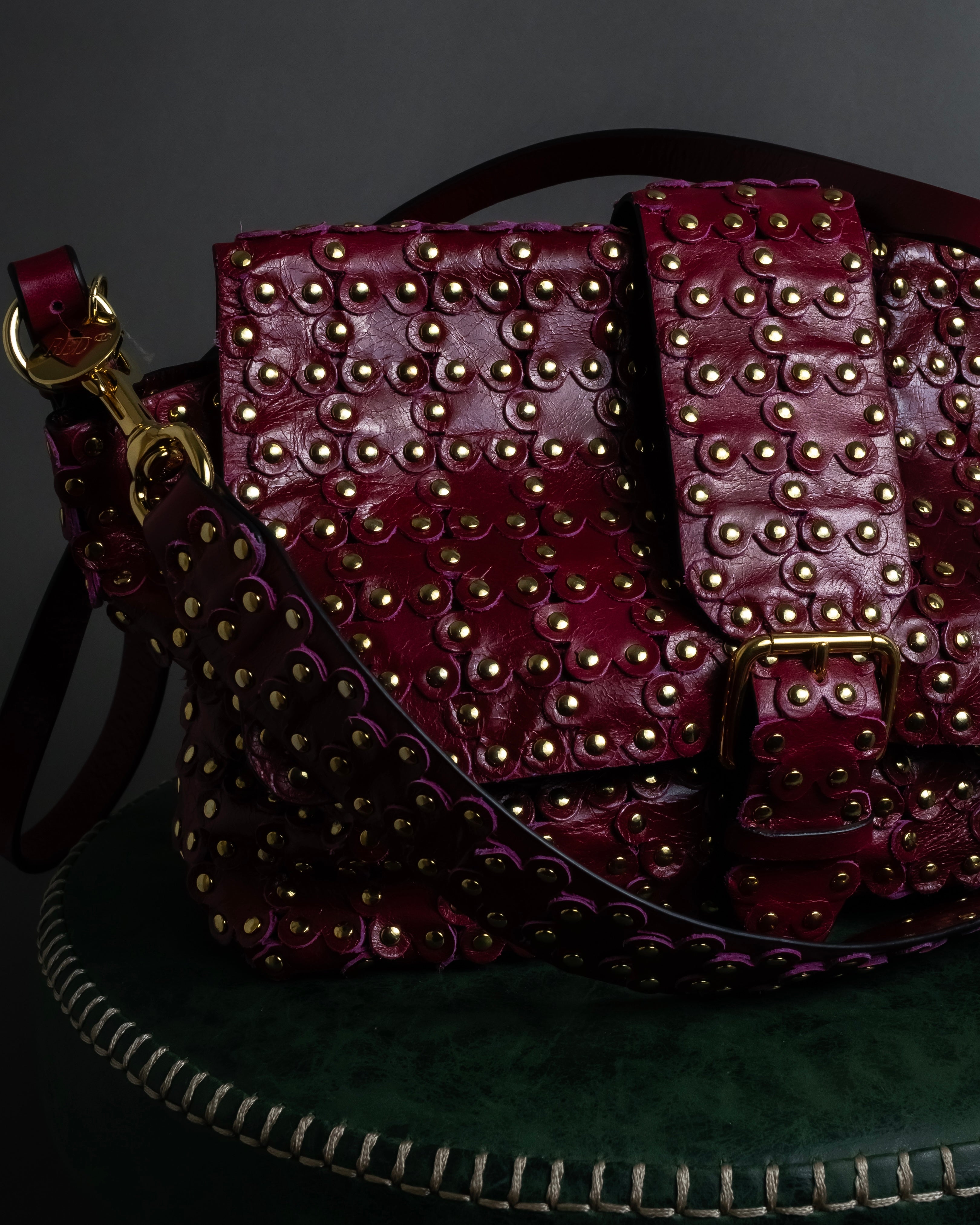 "RED VALENTINO" Flower puzzle motif stud design leather bag