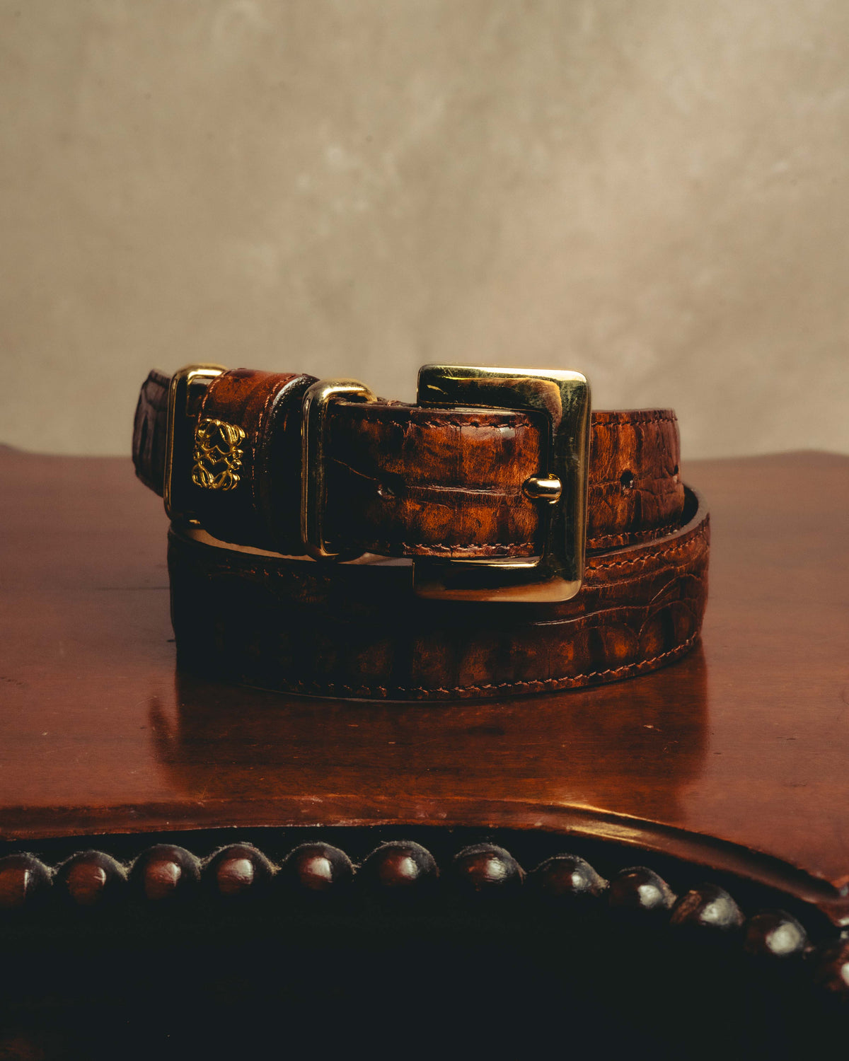 -SPECIAL- “LOEWE” 80’s-90’s Crocodile pattern anagram leather belt