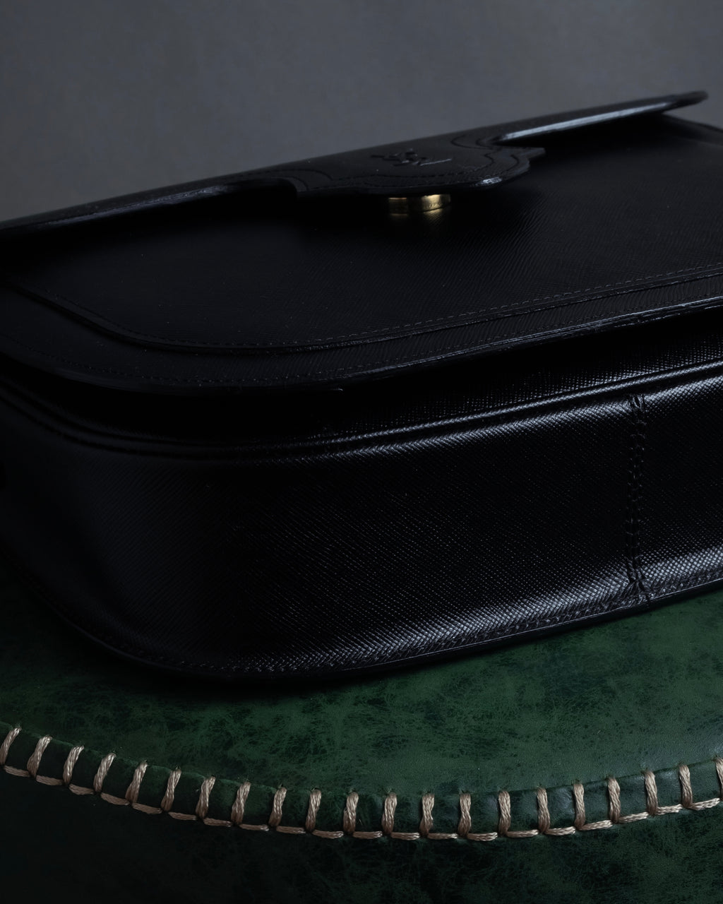 "YVES SAINT LAURENT" Cassandra logo engraved flap design leather bag