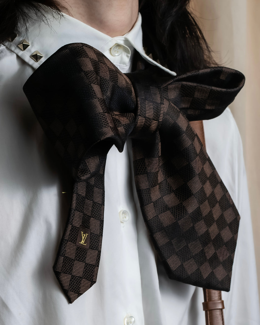"LOUIS VUITTON" Damier check silk jacquard neck tie