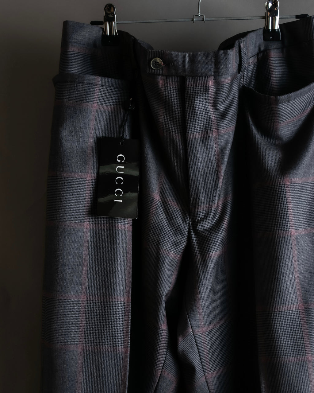 "GUCCI" Glen plaid wool wide tapered slacks