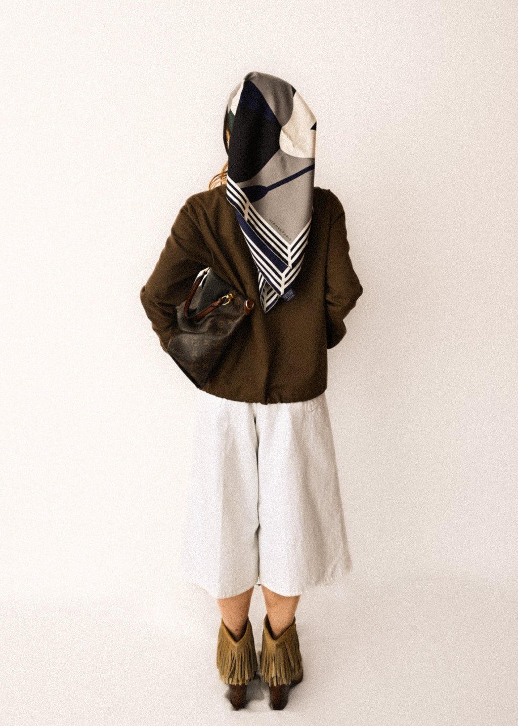 CELINE/ Triomphe Waist Designed Denim Shorts White