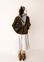 CELINE/ Triomphe Waist Designed Denim Shorts White