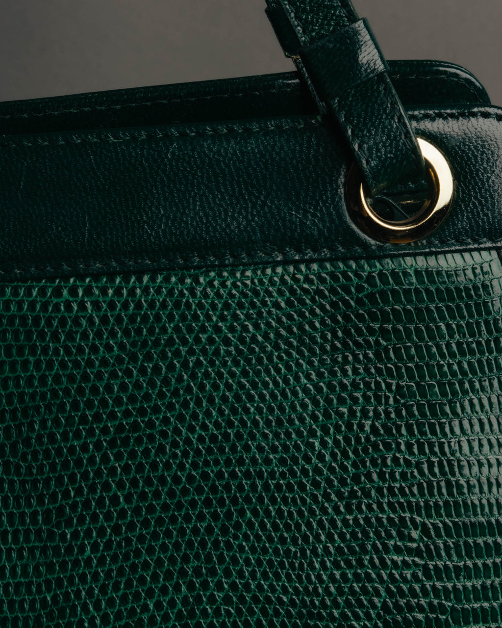 -SPECIAL- "Yves Saint Laurent" 80's-90's Glossy green exotic leather shoulder handbag