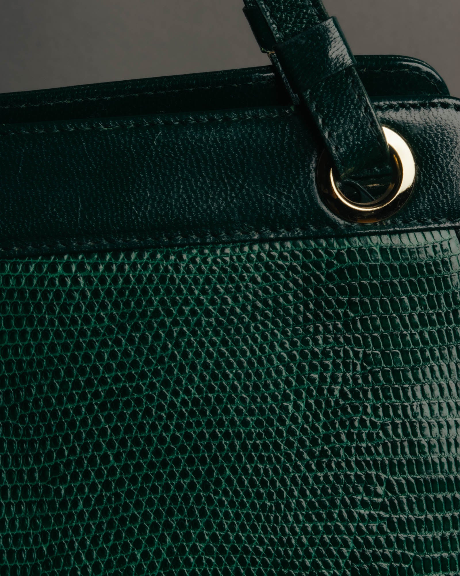 -SPECIAL- "Yves Saint Laurent" 80's-90's Glossy green exotic leather shoulder handbag