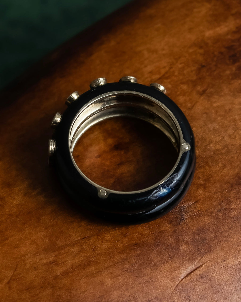 "Christian Dior" Gold metal＆black enamel combination design ring