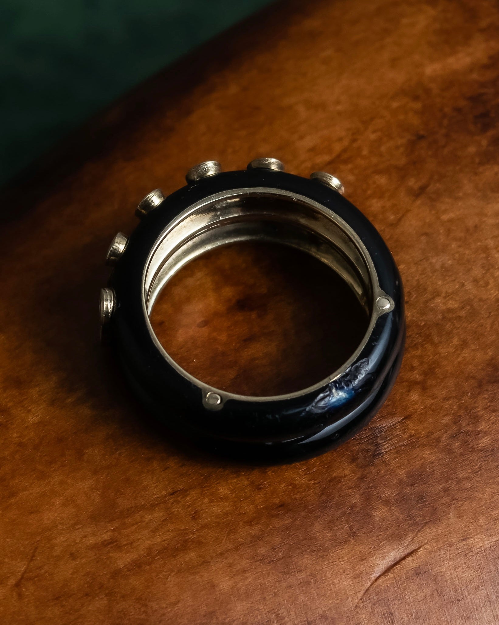 "Christian Dior" Gold metal＆black enamel combination design ring