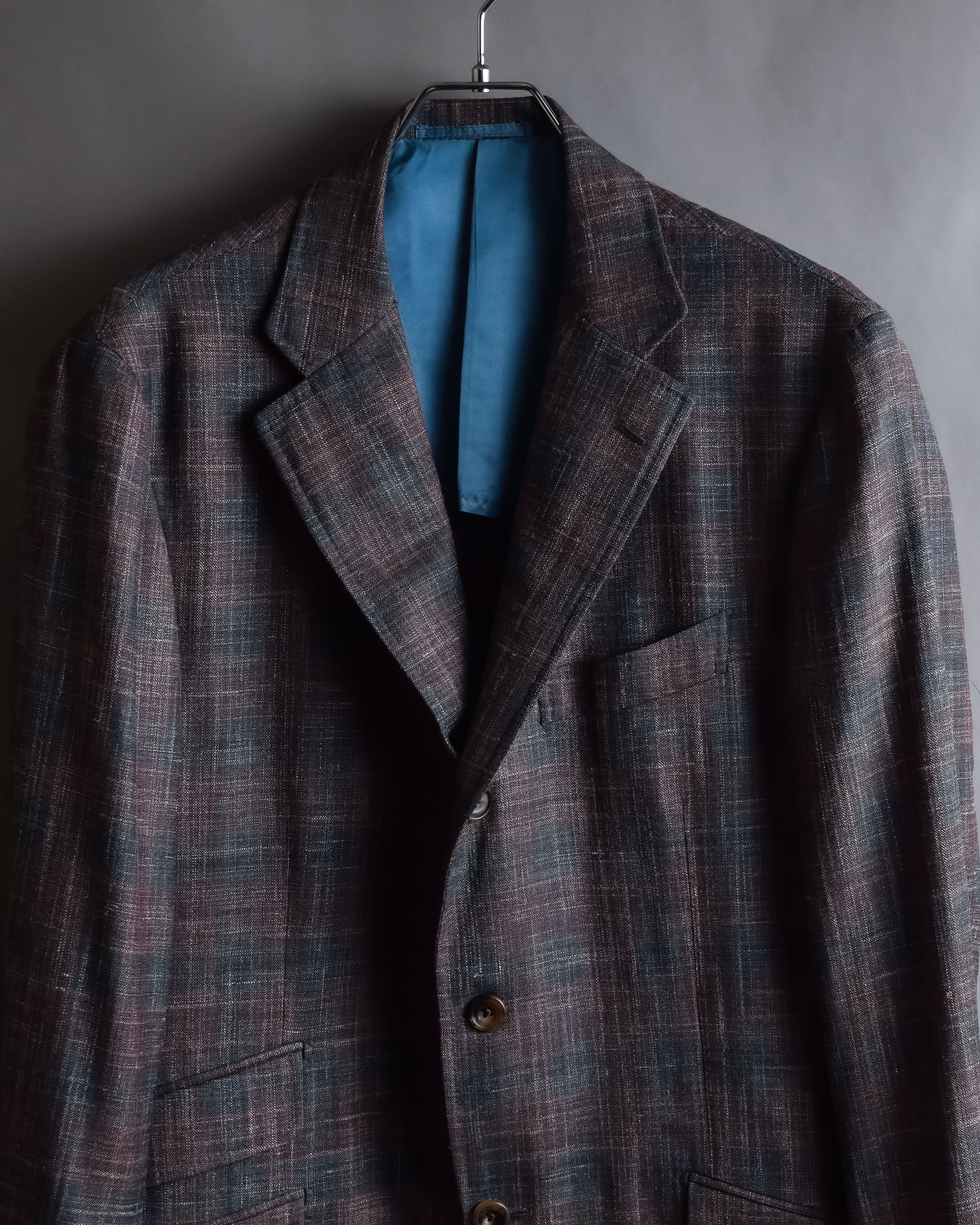 "Tex Teq" Gradient check pattern tailored jacket