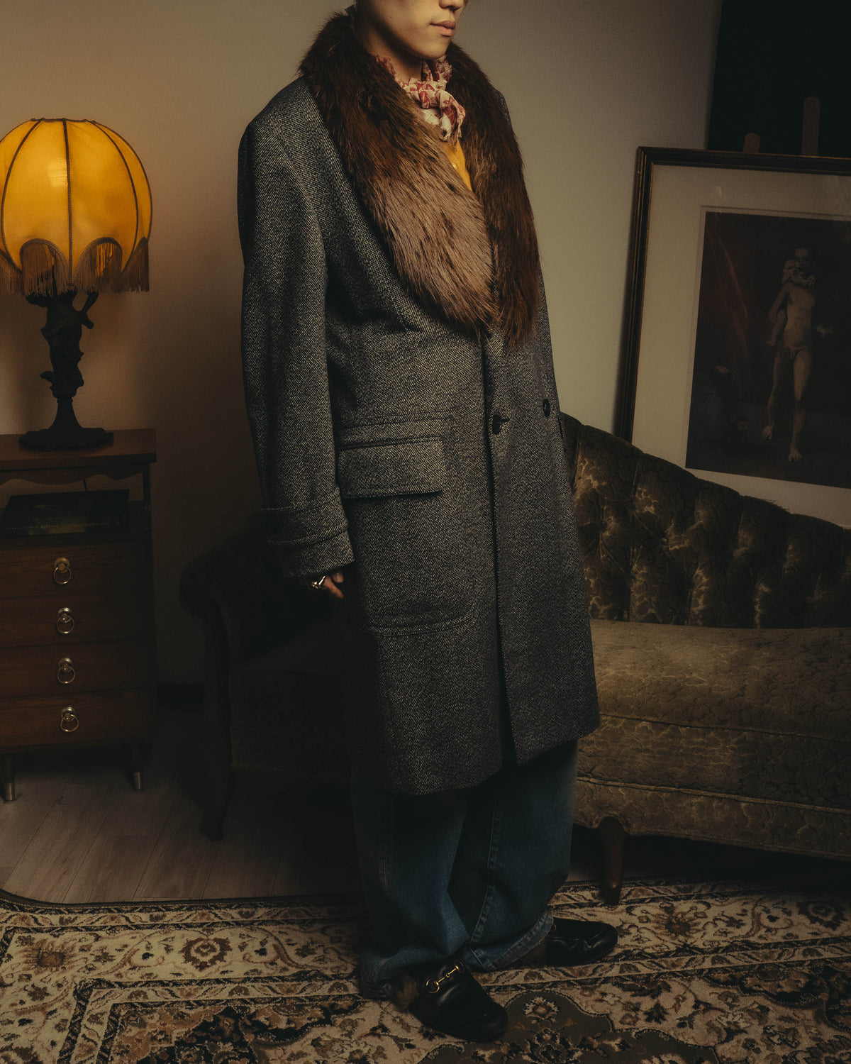 -SPECIAL- "GUCCI" 00's-10's Luxurious beaver fur-collar wool overcoat