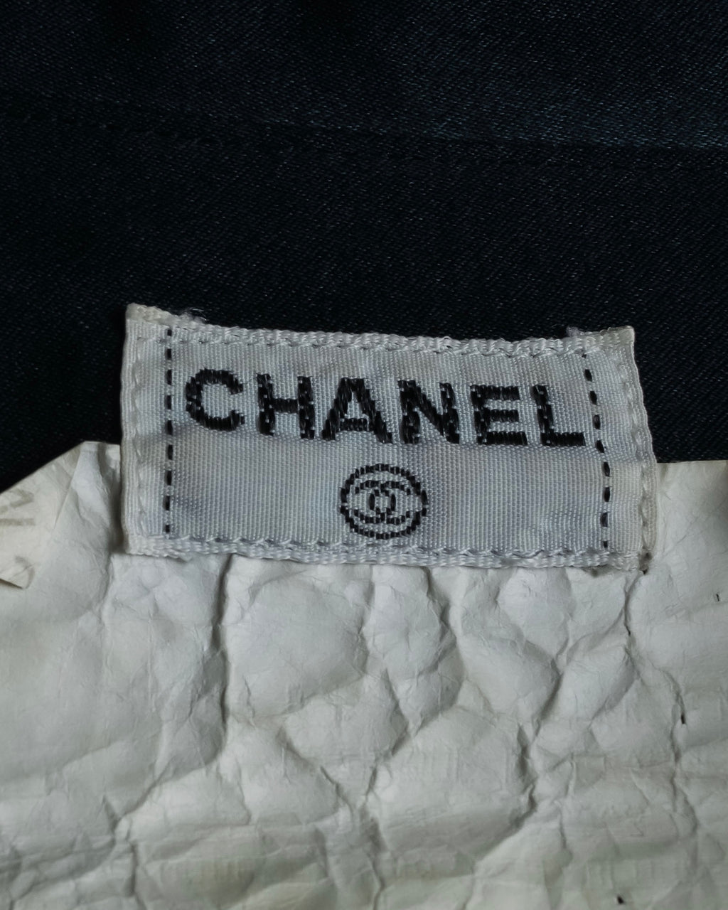 "CHANEL" Coco mark button design black glossy shirt