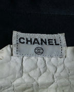 "CHANEL" Coco mark button design black glossy shirt