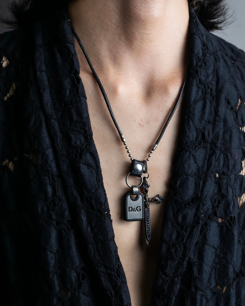 "DOLCE &amp; GABBANA" Dog tag &amp; sword motif combination necklace