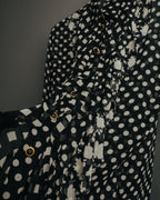“GIANNI VERSACE COUTURE” 90’s Sheer mixed pattern ruffle blouse