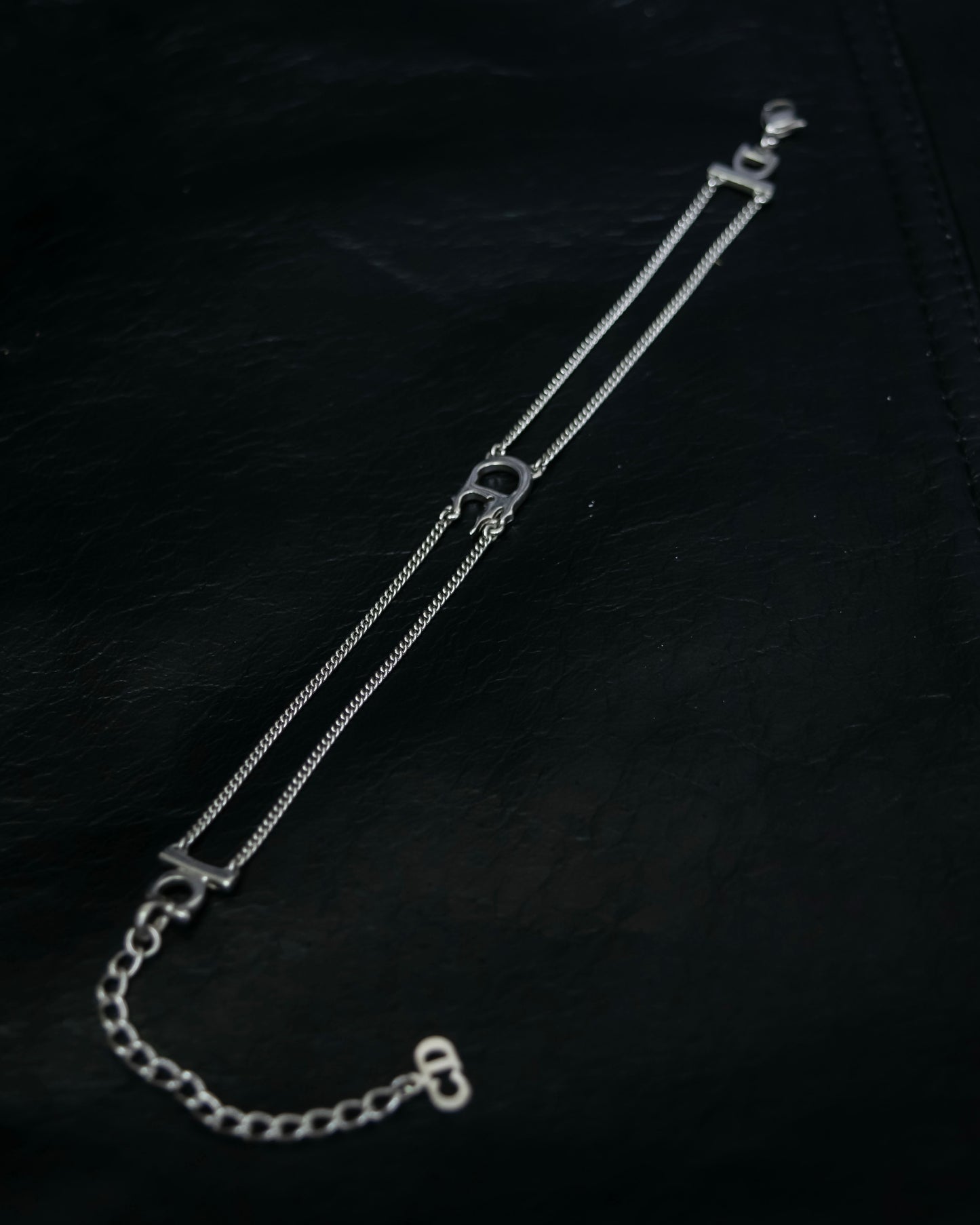 “Christian Dior” CD motif double silver chain bracelet