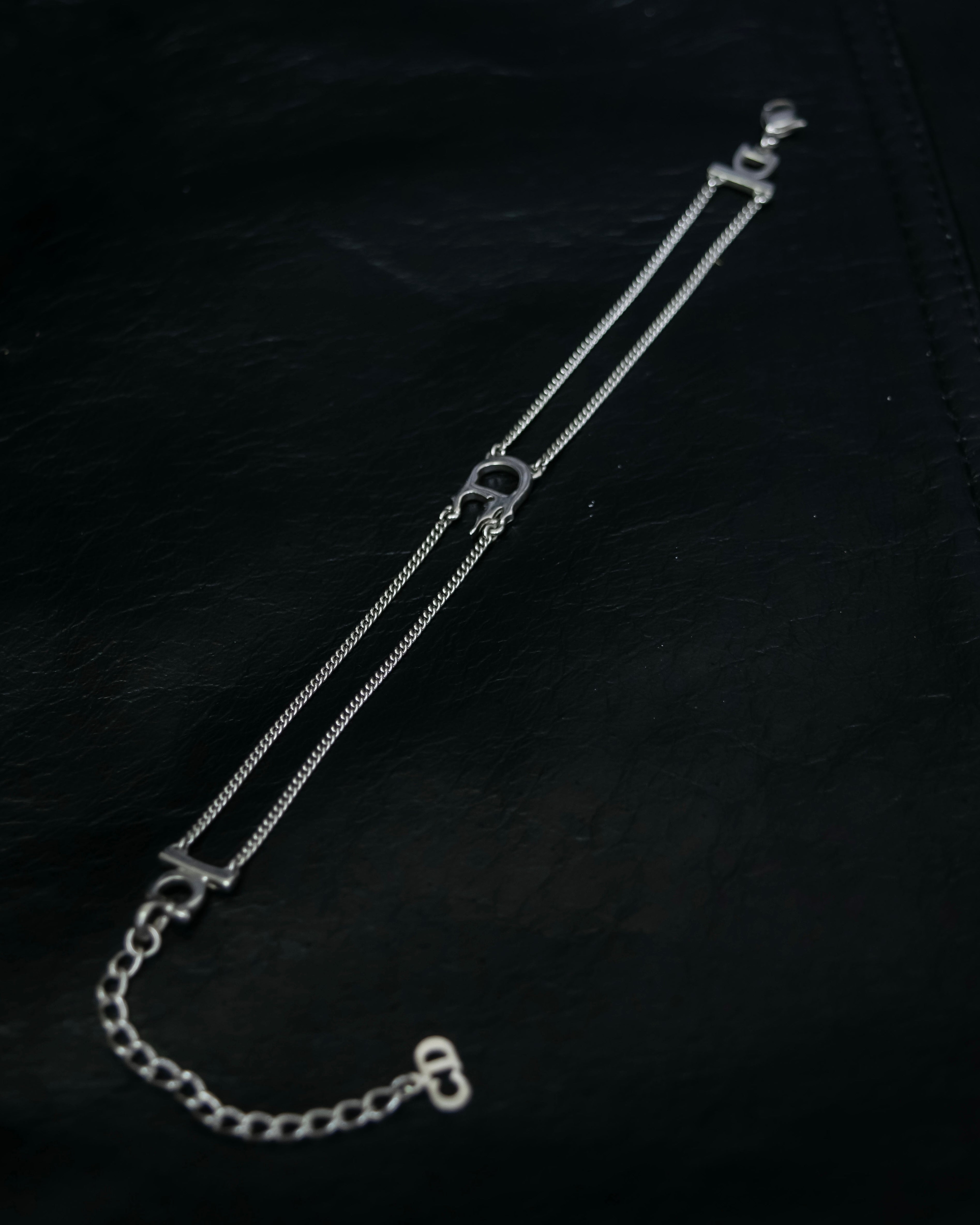 “Christian Dior” CD motif double silver chain bracelet