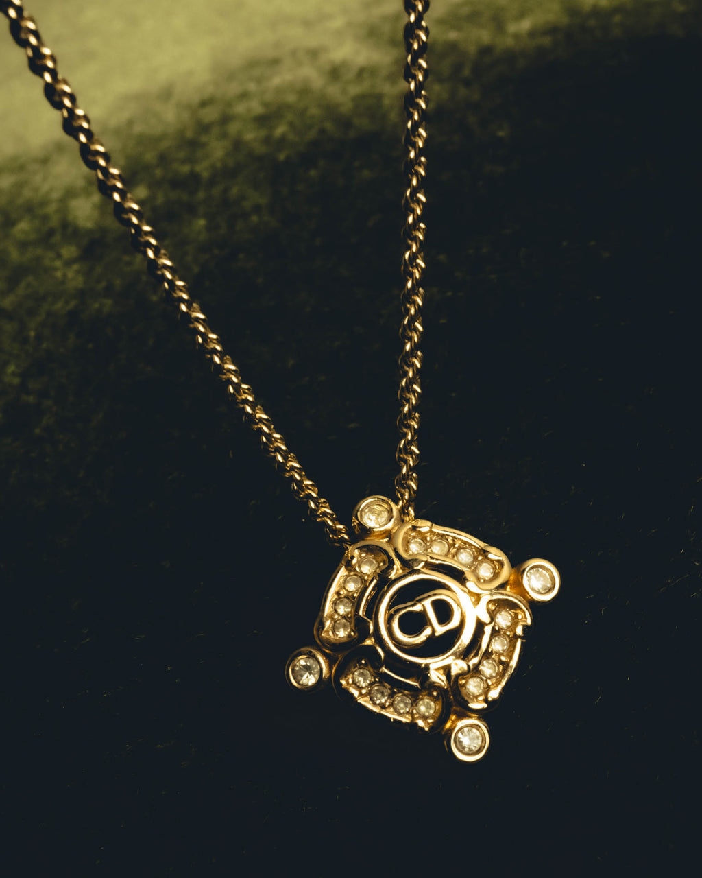 "Christian Dior" 90's-00's Crystal cd logo pendant necklace