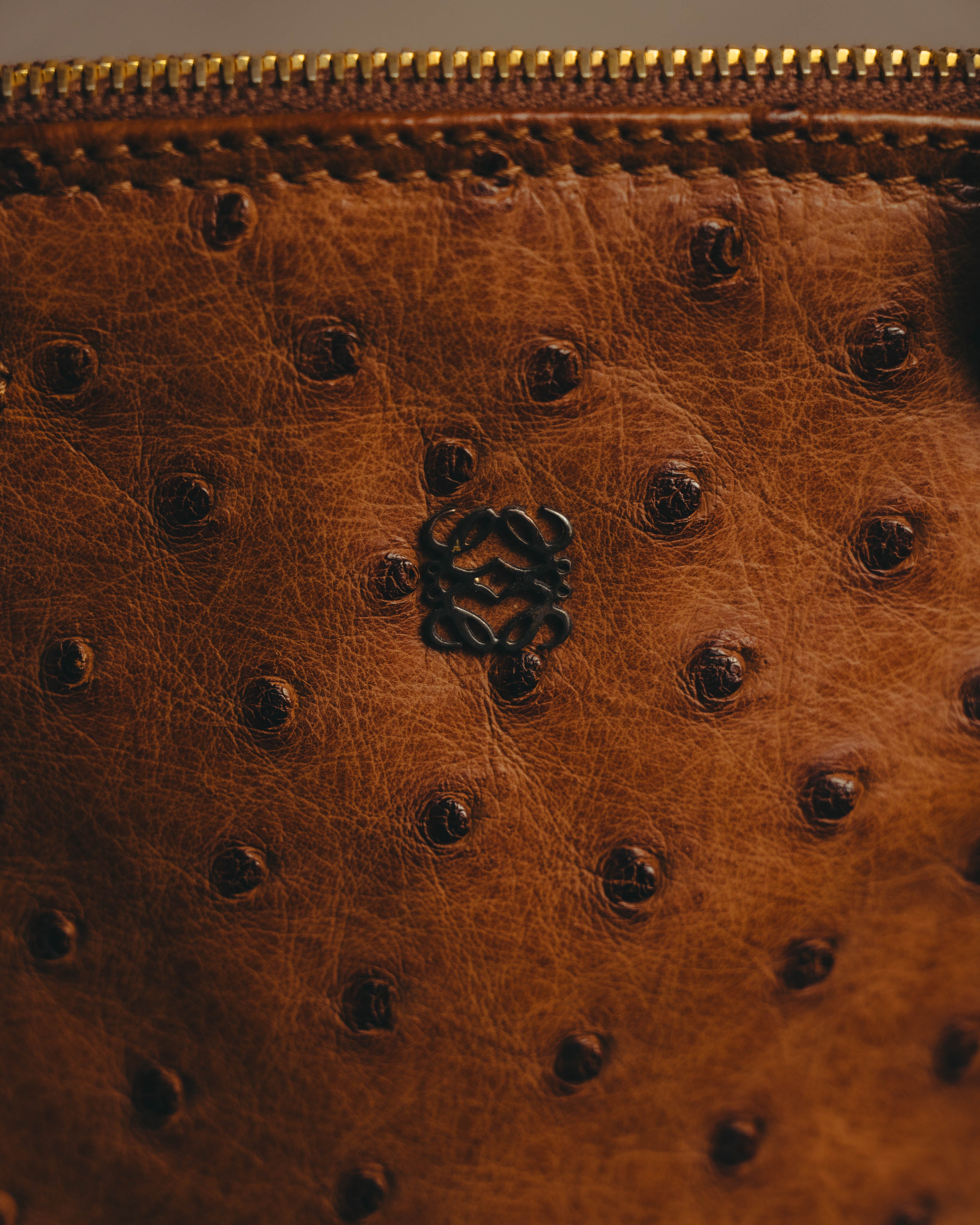 "LOEWE" 80's-90's Classic ostrich leather top handle handbag
