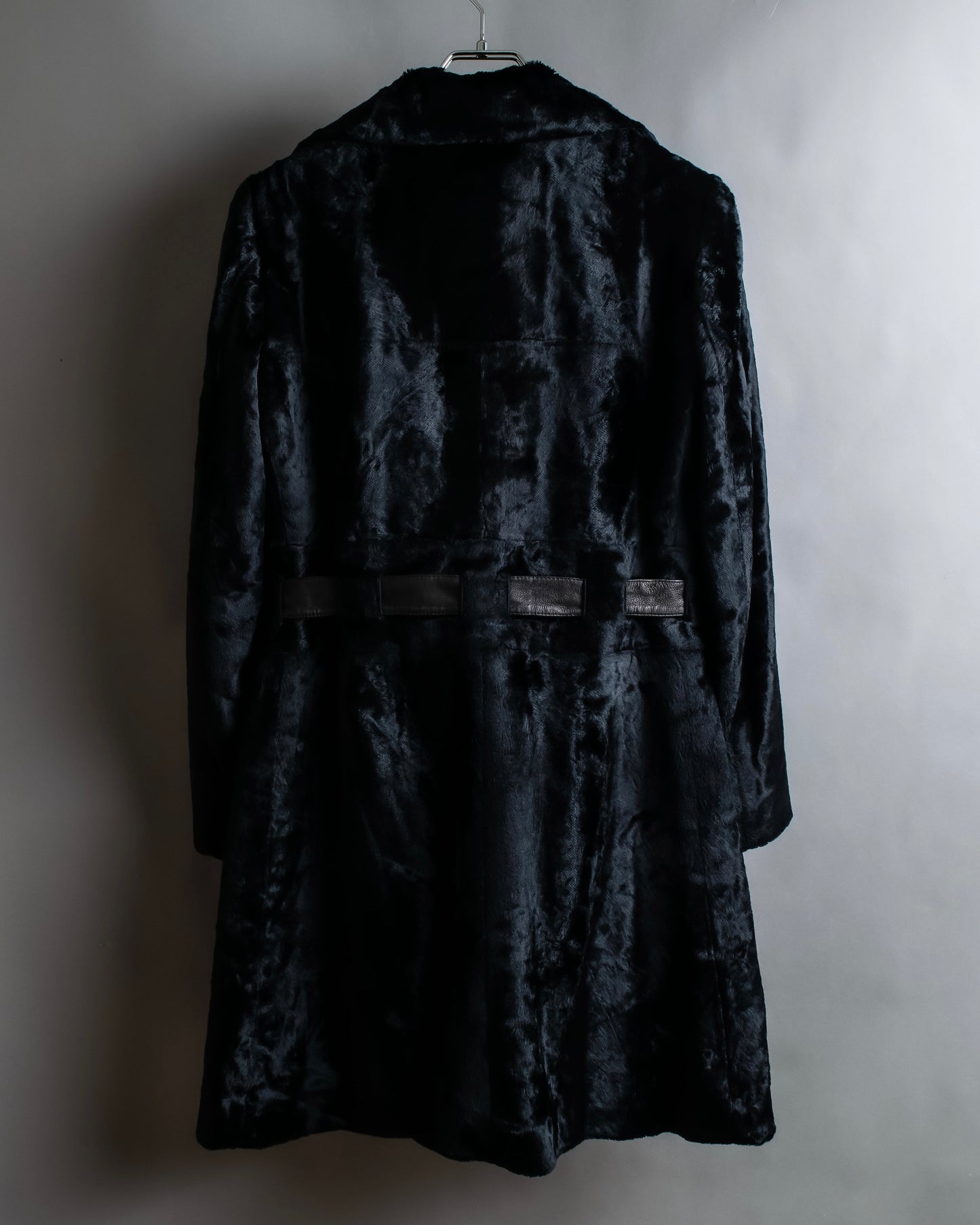 "EMPORIO ARMANI"  Leather belted design velour mid length gown coat