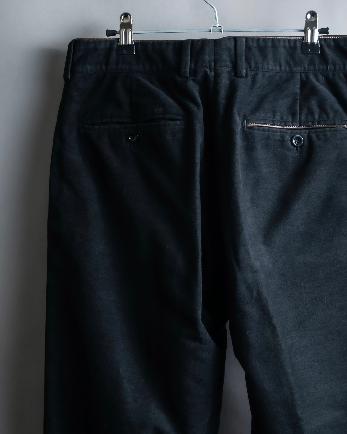 "HERMES" Leather trimmed design tapered pants