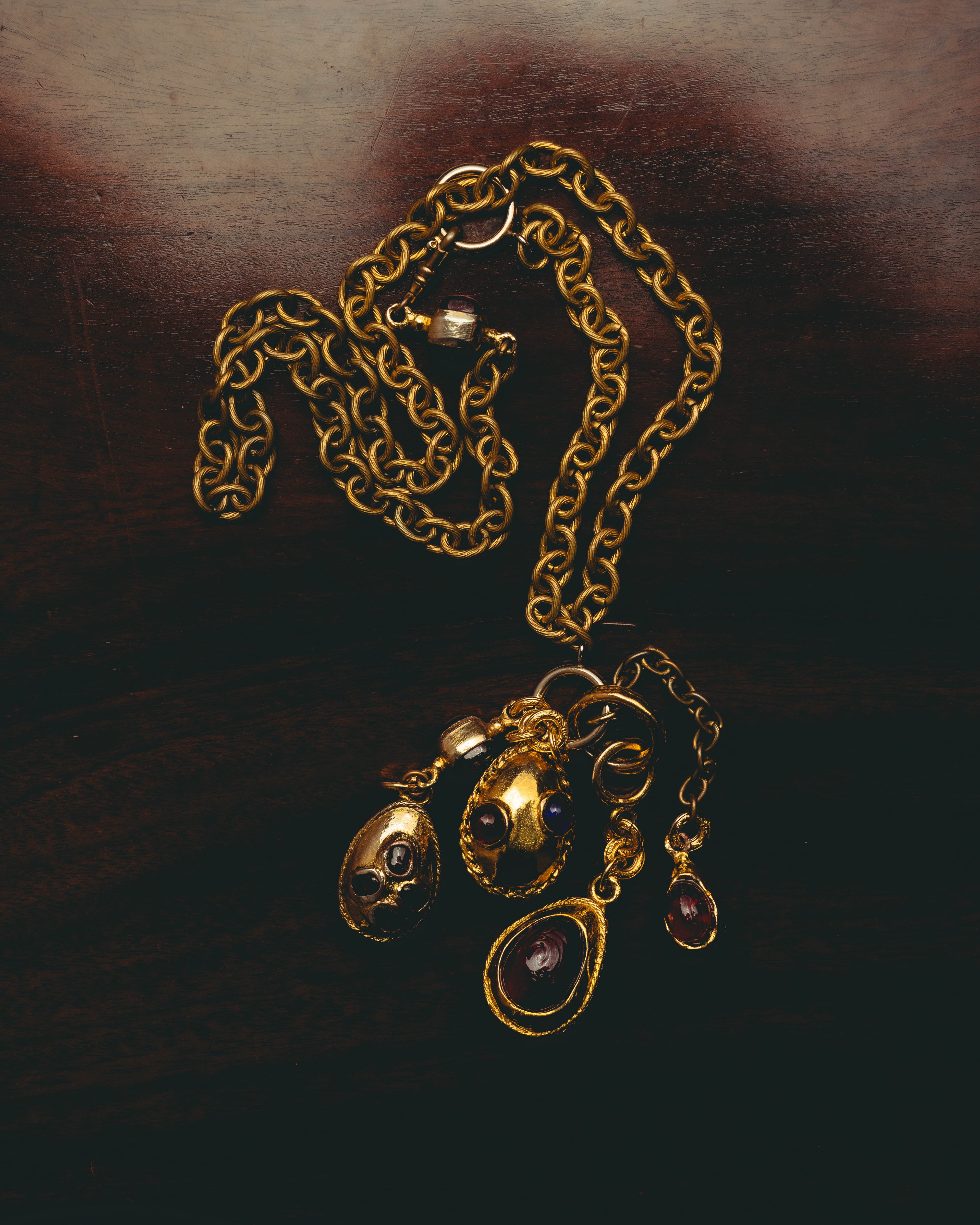-SPECIAL - “CHANEL” 70’s-80’s Gripoix glass cabochon charm sautoir necklace