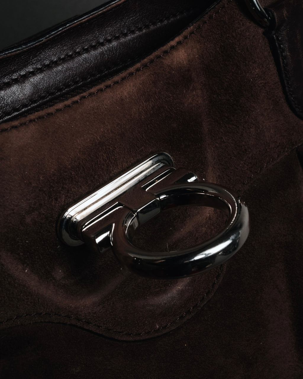 "Salvatore Ferragamo" 00’s suede gancini gathered bowling bag