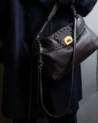 "Sergio Rossi" Stud design horizontal leather 2way shoulder bag