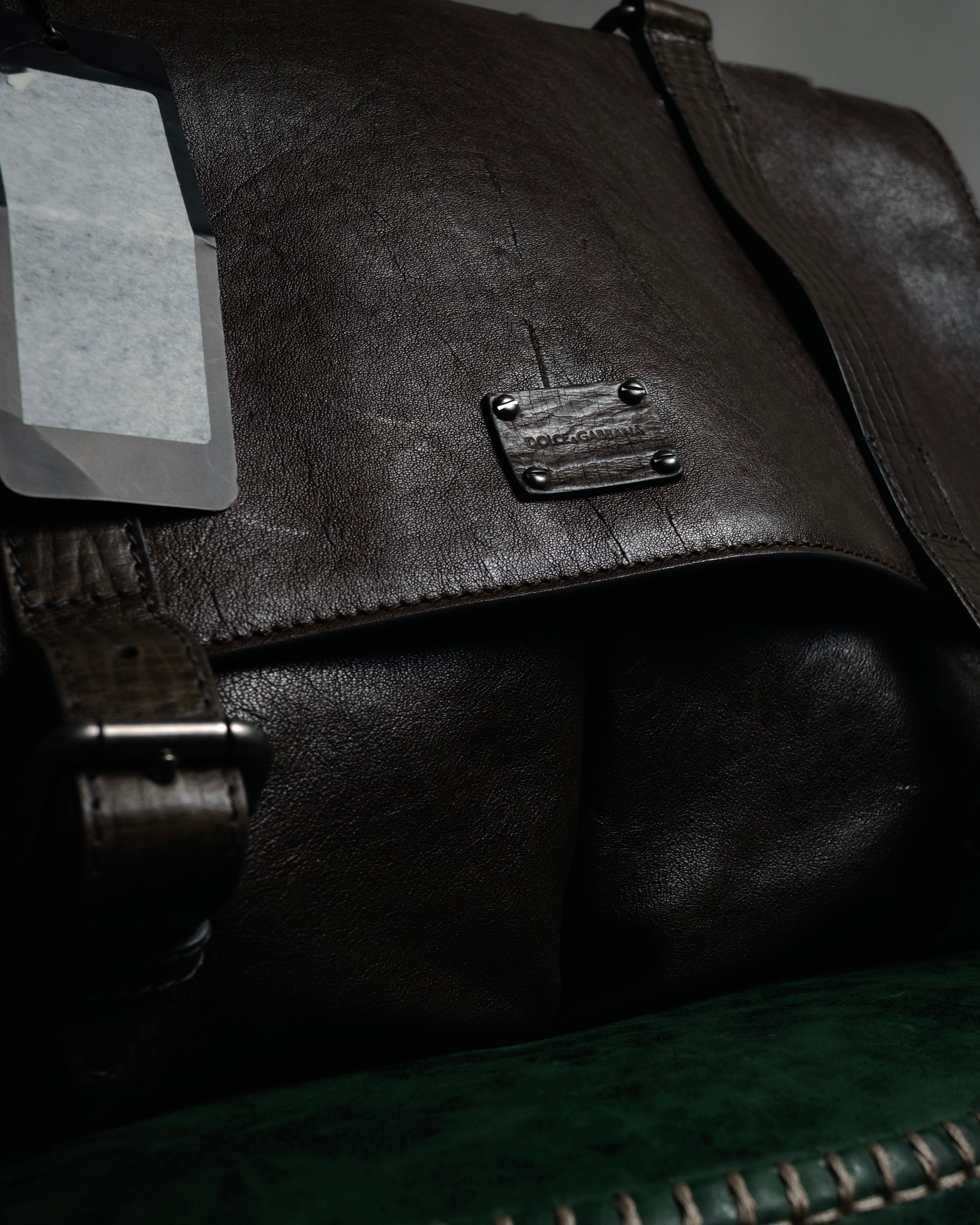 "DOLCE & GABBANA" 00’s-10’s Grained leather canvas-lined satchel bag