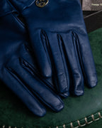 "GUCCI" Ribbon＆charm design blue leather gloves