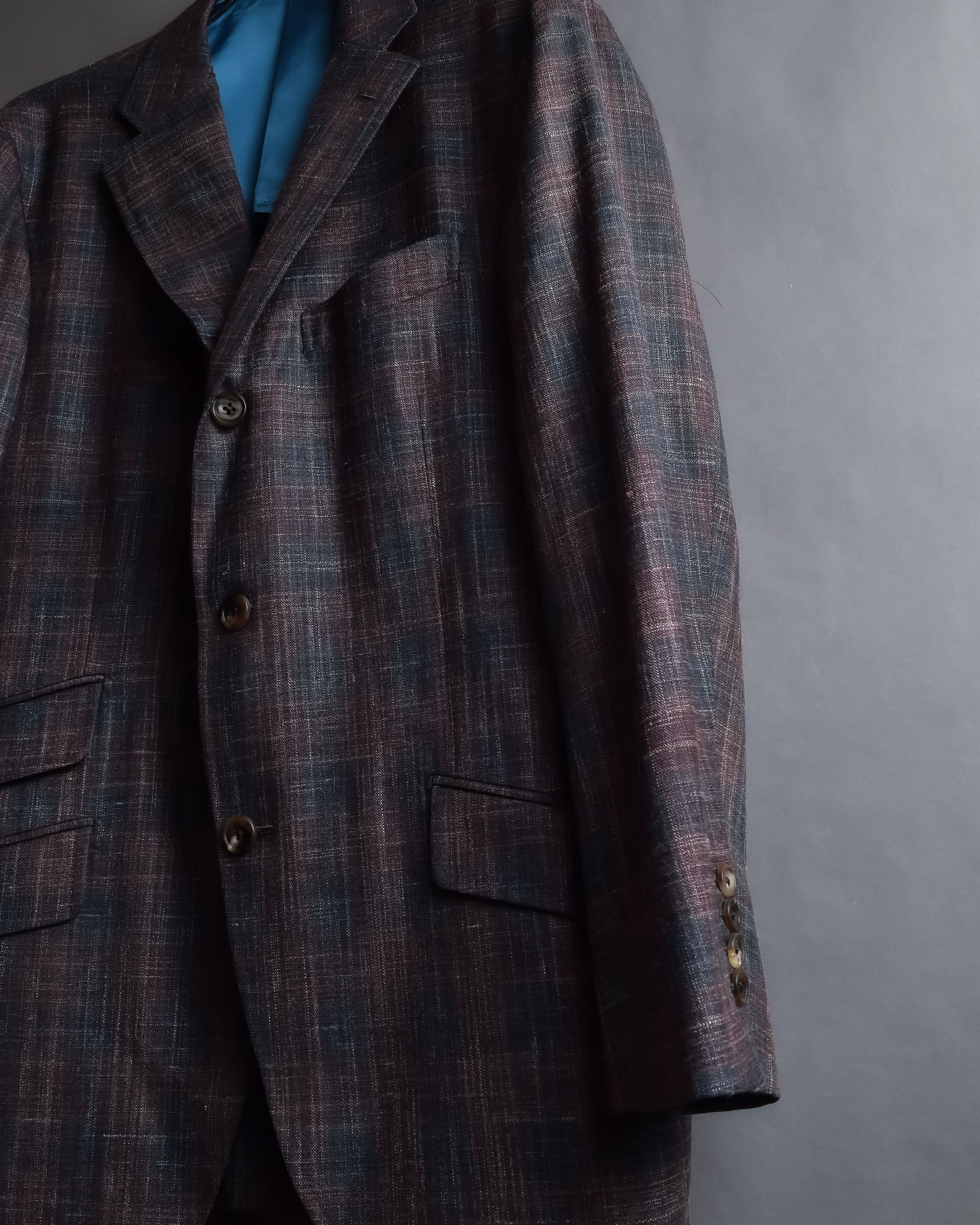 "Tex Teq" Gradient check pattern tailored jacket