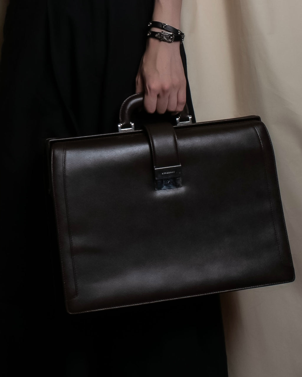 "BURBERRY" Metal belt design embossed PVC briefcase