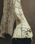 -SPECIAL- "CHANEL" 10's-20's Embellished floral lace and pearl check oversized shirt
