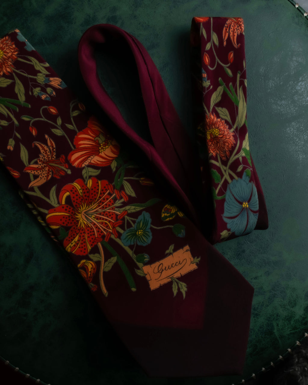 "GUCCI" Flower motif vintage logo design silk neck tie