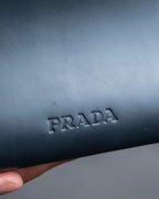 "PRADA" Clasp design grey-blue leather bag
