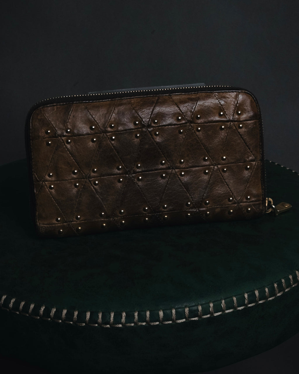 "MIU MIU" 10’s studded quilted vintage leather zip wallet