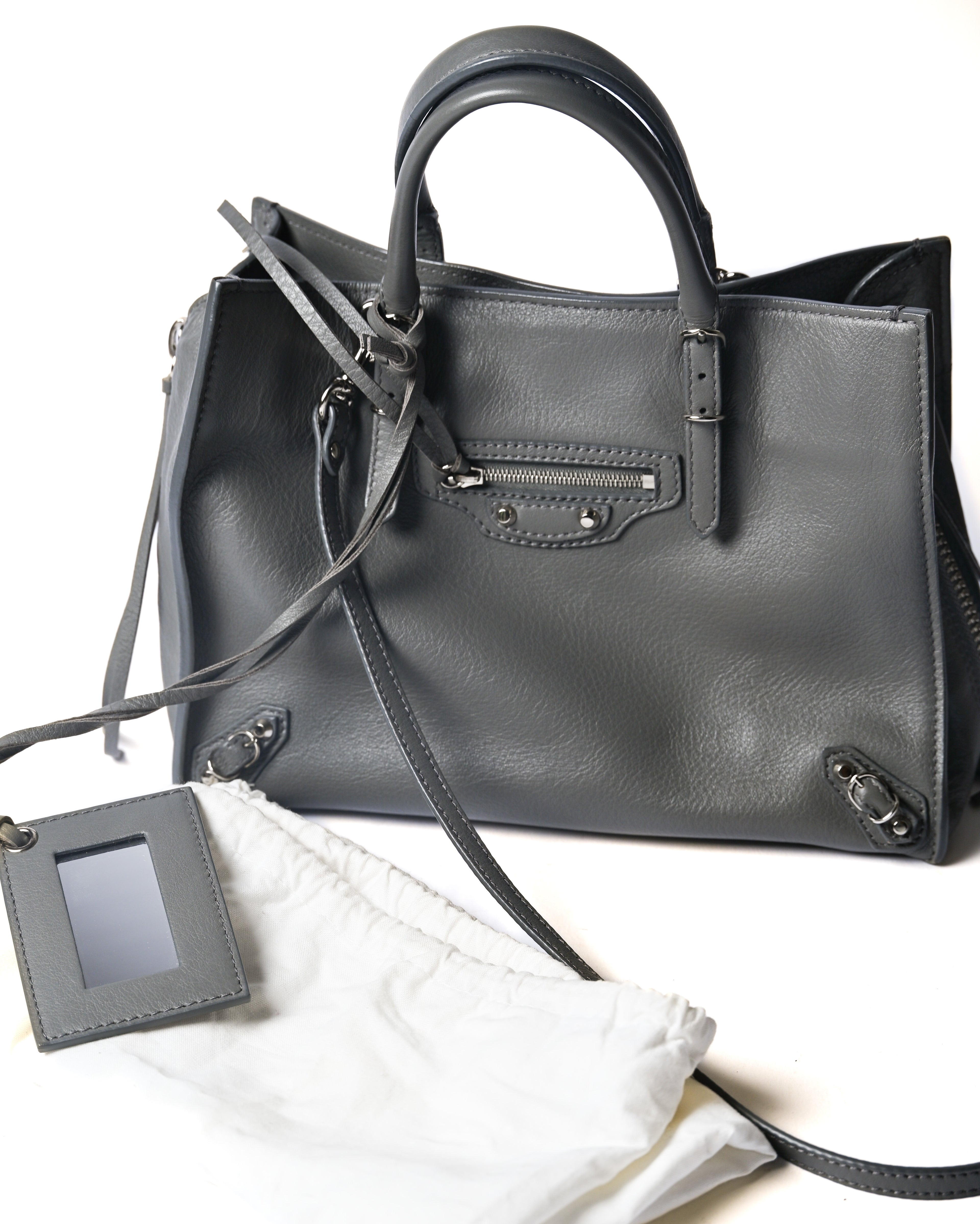 BALENCIAGA/ “Papier A6 ” Zip Around 2 Way Handbag Gray