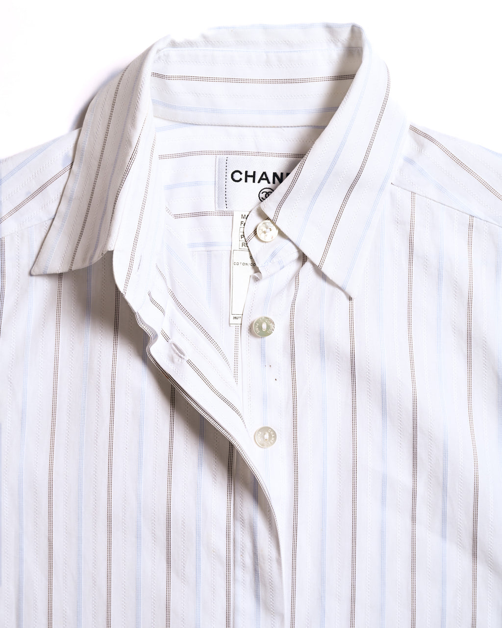 CHANEL/ 2003 Fly Front Design Striped No Sleeve Shirt White