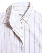 CHANEL/ 2003 Fly Front Design Striped No Sleeve Shirt White
