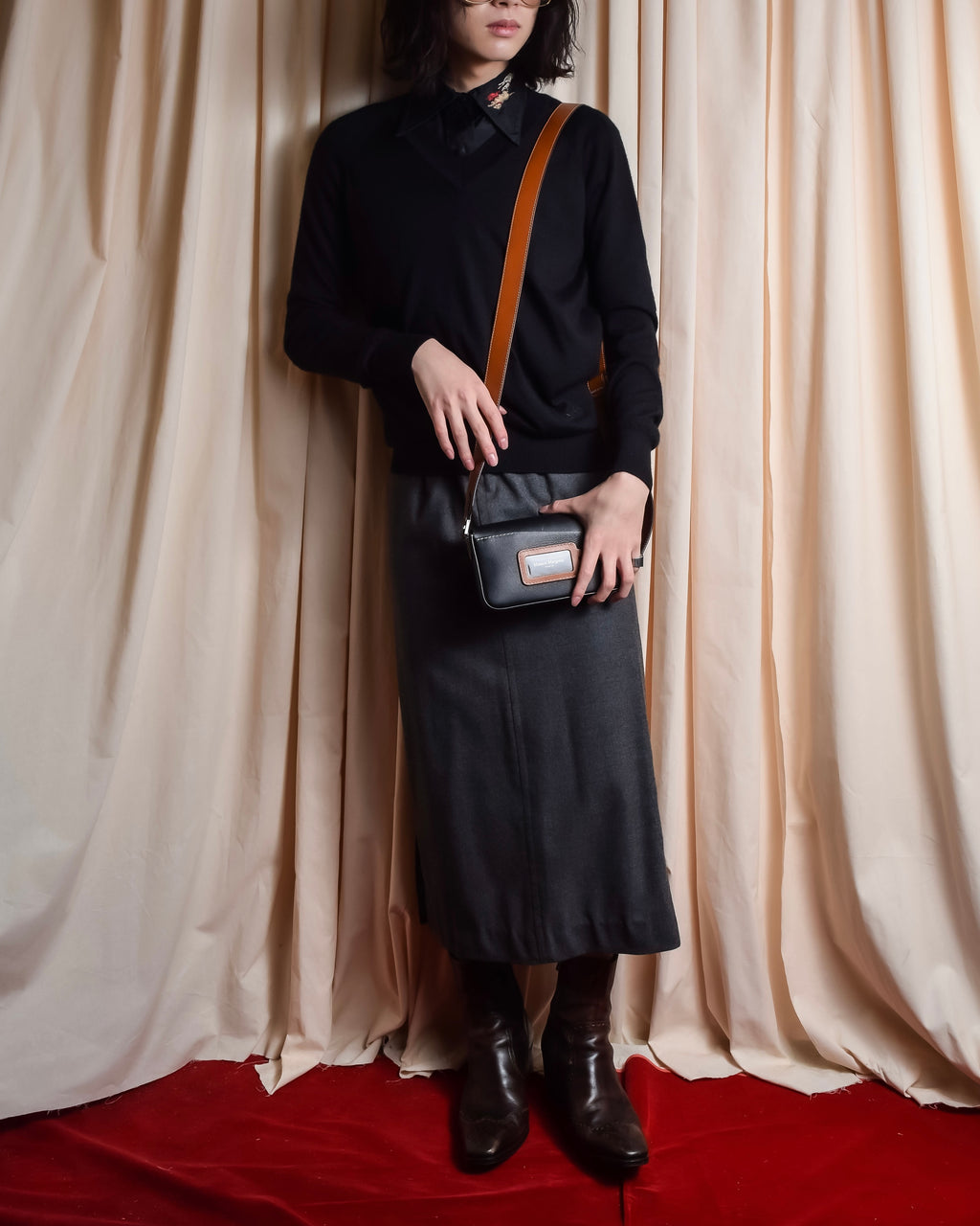 "HERMES" Margiela period semi-flared wool skirt