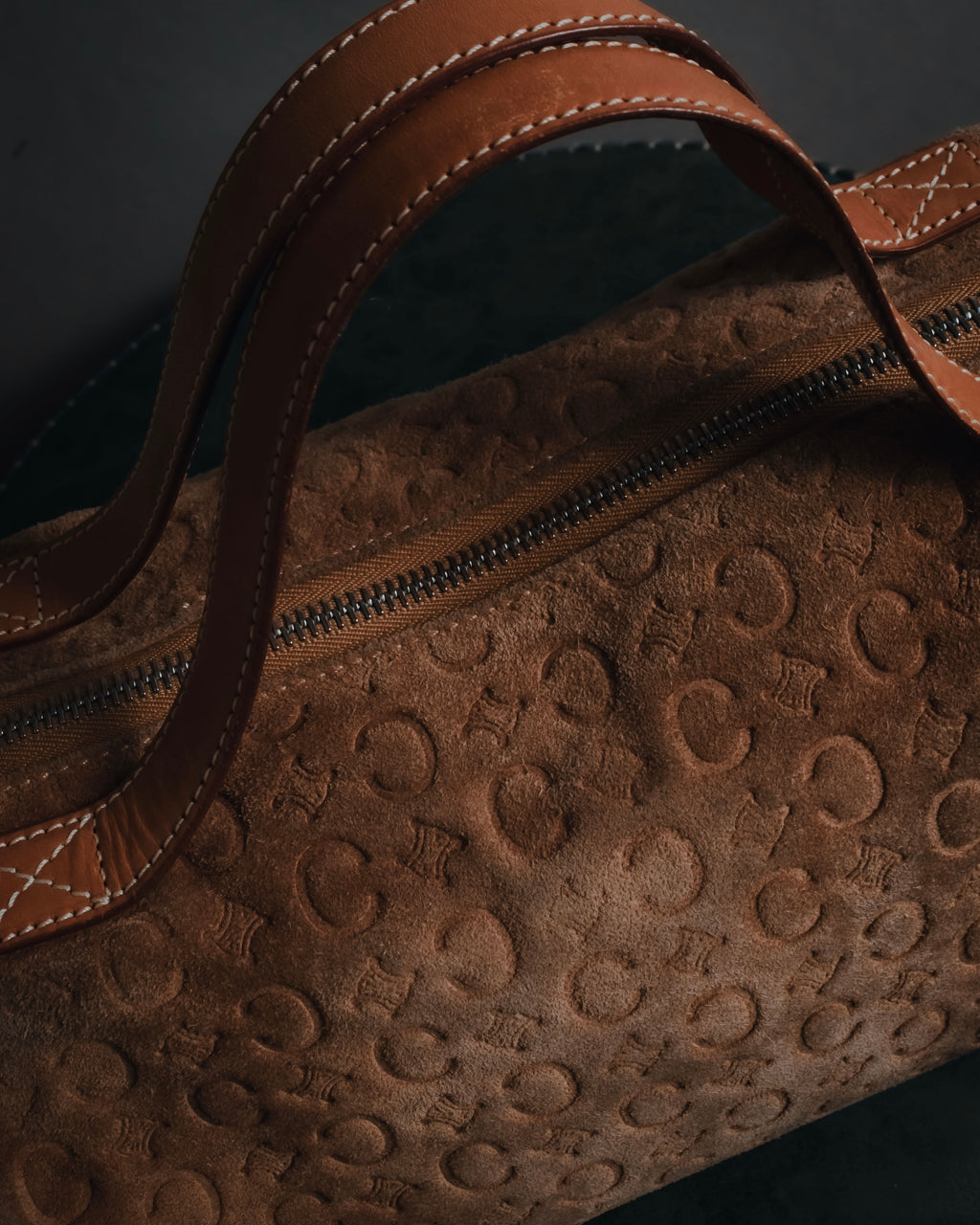 "CELINE" 00's Macadam logo engraved suede leather bag