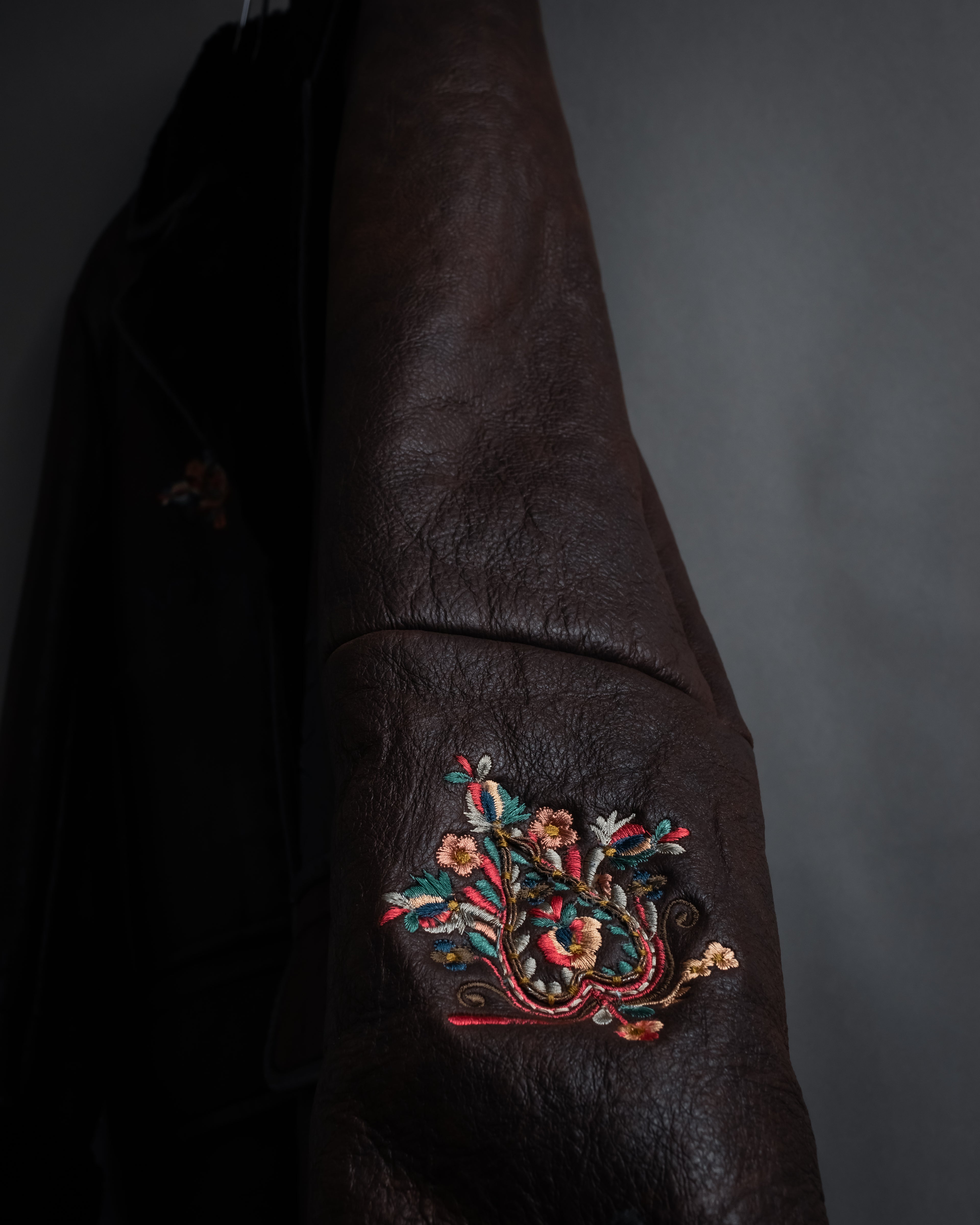 “KENZO” 80’s Folkloric shearling-lined leather long coat