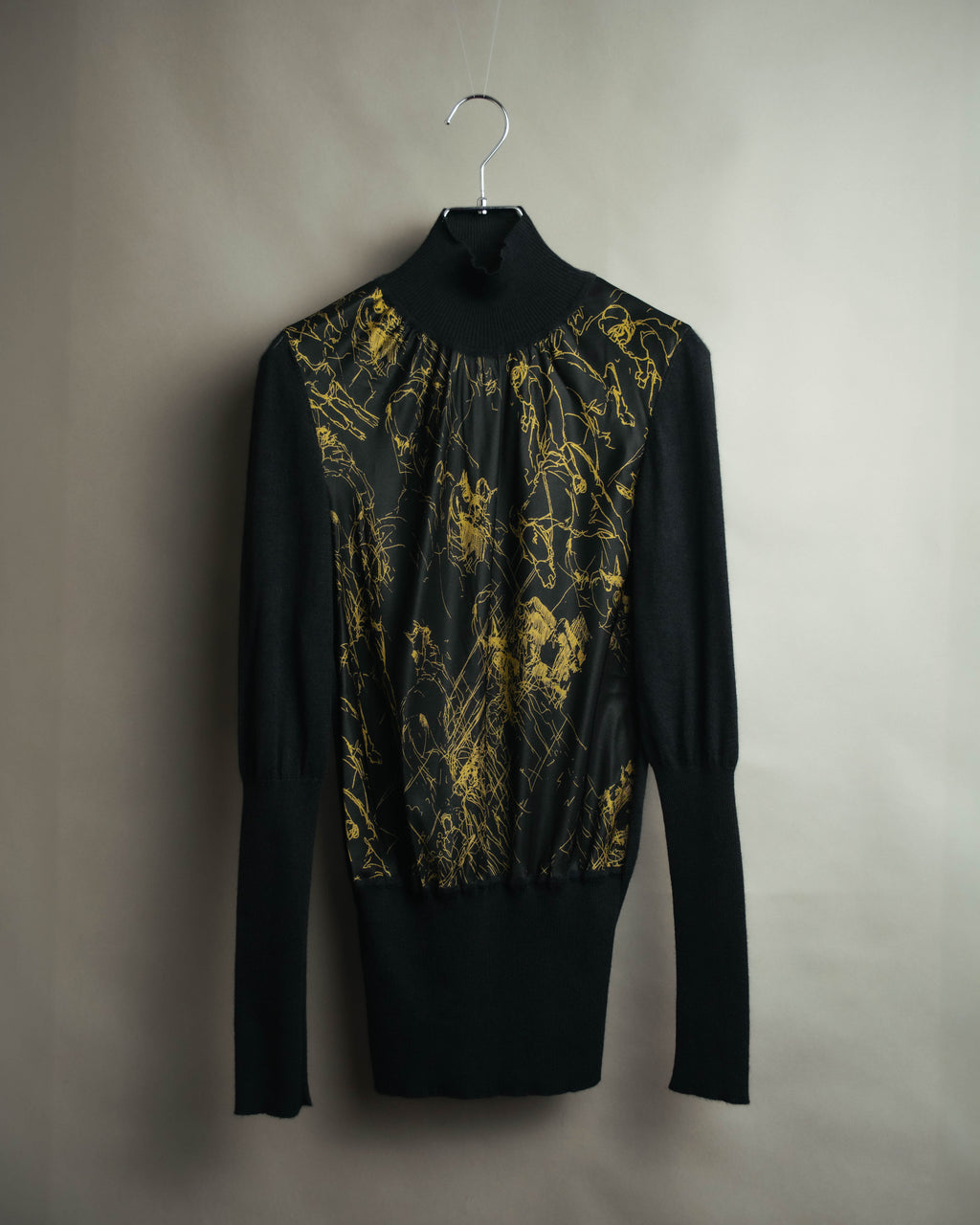 "Hermès" 00's Horse sketch print silk-paneled cashmere blend knit sweater