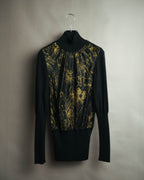 "Hermès" 00's Horse sketch print silk-paneled cashmere blend knit sweater