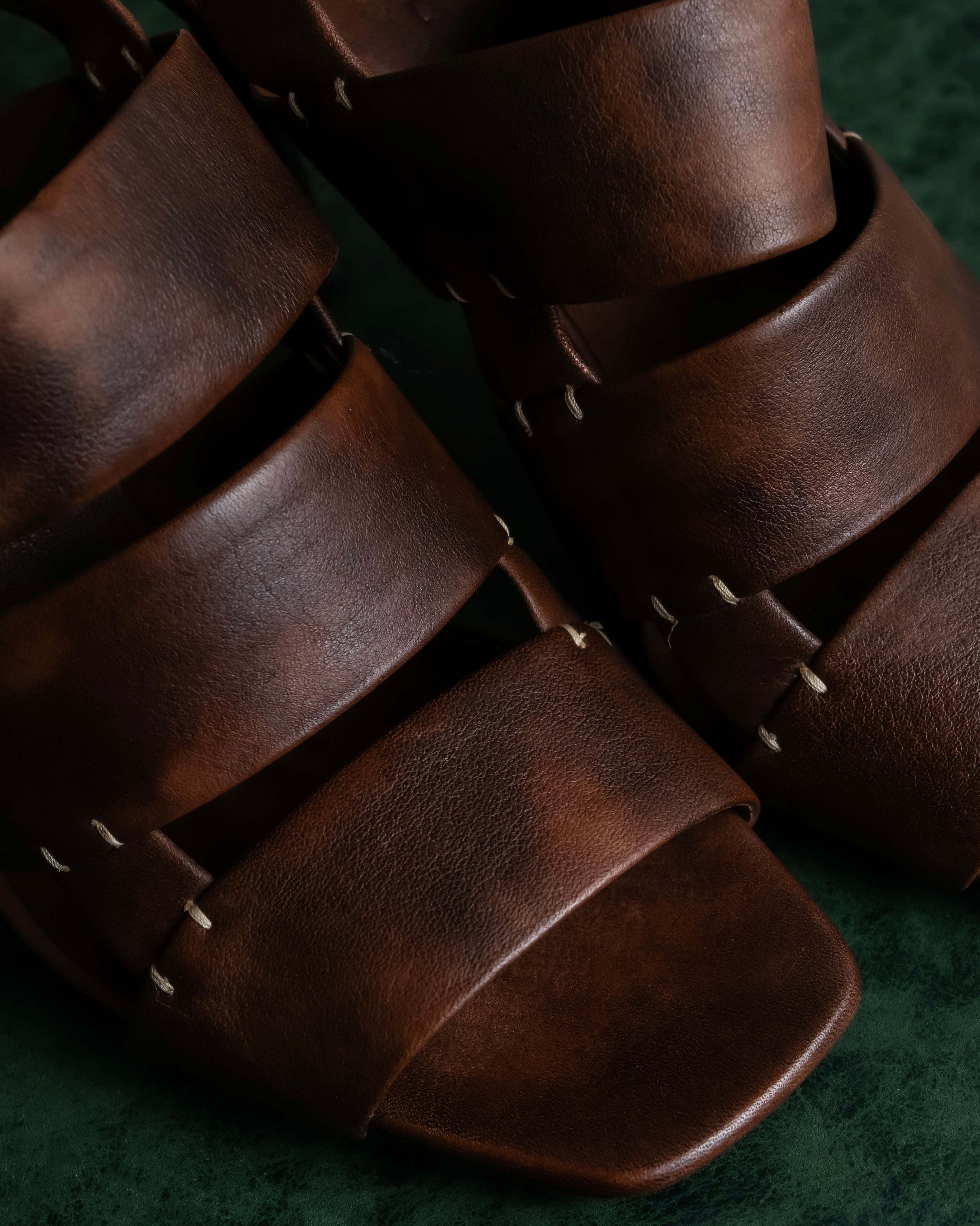 "CELINE" Layered belt detail leather heel sandals