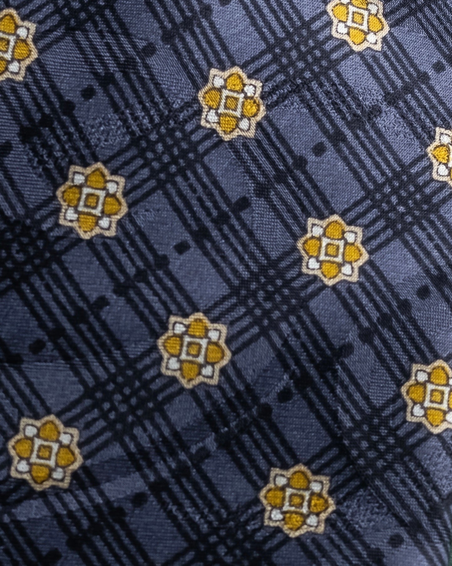 "Vintage check &amp; floral pattern silk neck tie"