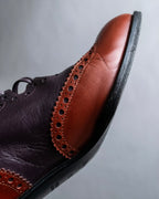 "HERMES" Medallion design combination leather heel shoes