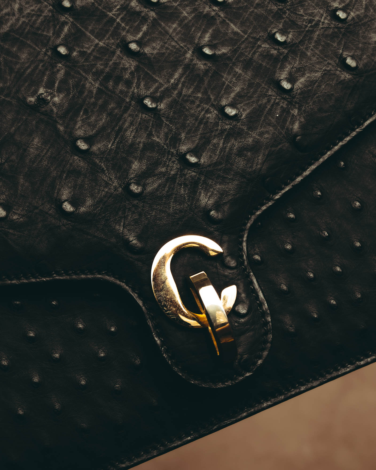 "Christian Dior" 70's-80's Ostrich textured leather handbag